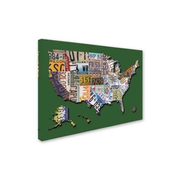 Masters Fine Art 'USA License Plate Map On Billiard Green' Canvas Art,14x19